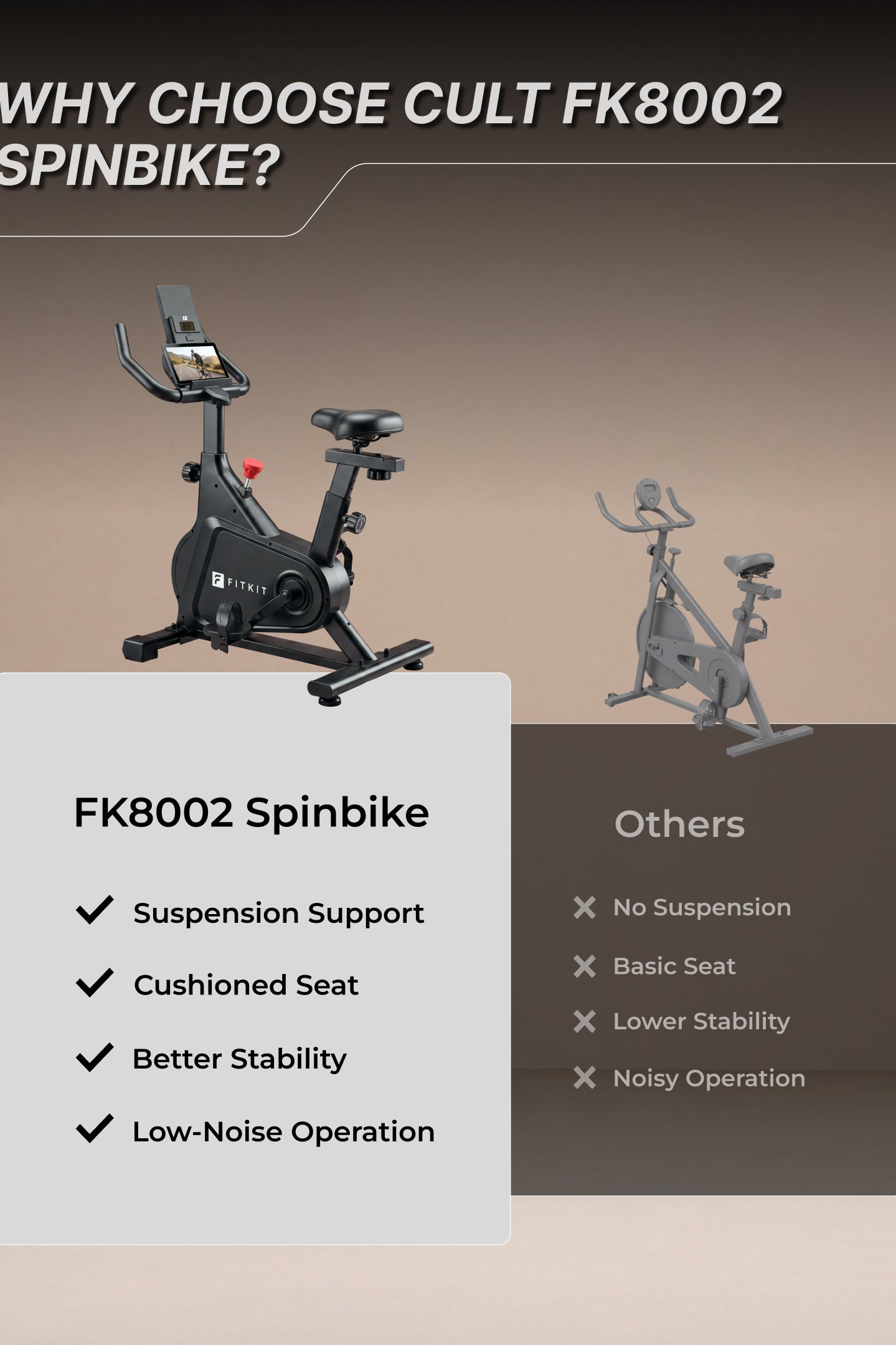 Fitkit by Cult FK8002 Spin Bike with 8Kg Flywheel, LCD display, Adjustable Brake Pad Resistance with Belt Drive System for Fitness at Home Workouts | Max Weight : 140 kg (Black)