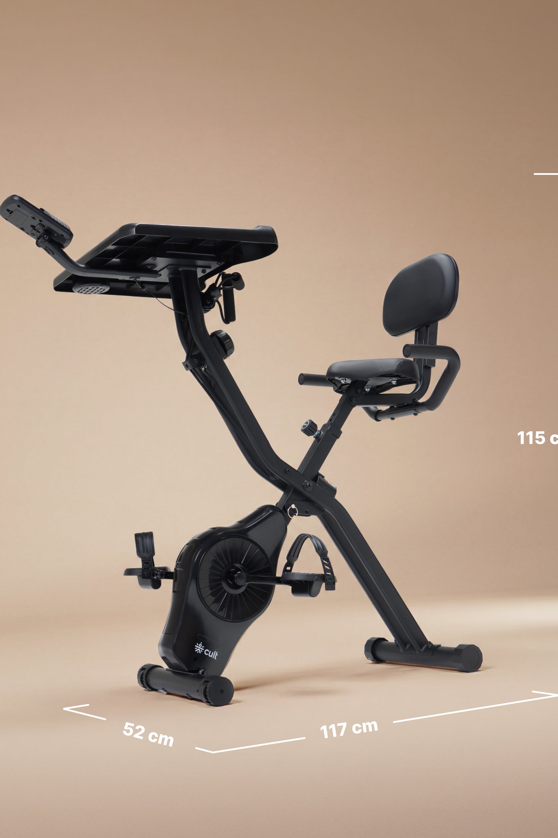 Cult X-Bike with Table | Sturdy & Stable Design | Foldable Exercise Cycle for Home | 8-Level Magnetic Resistance | Adjustable Seat | LCD Display | Laptop & Tablet Desk | 120 kg Capacity - Black