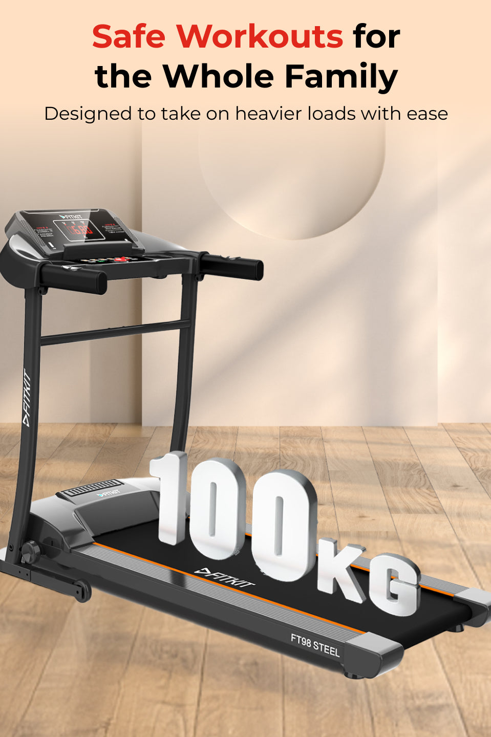 FT98Steel 3HP Treadmill | 3-Level Manual-Incline | Max Speed-12.8kmph | Max Weight-100kg (with 6 months extended warranty)