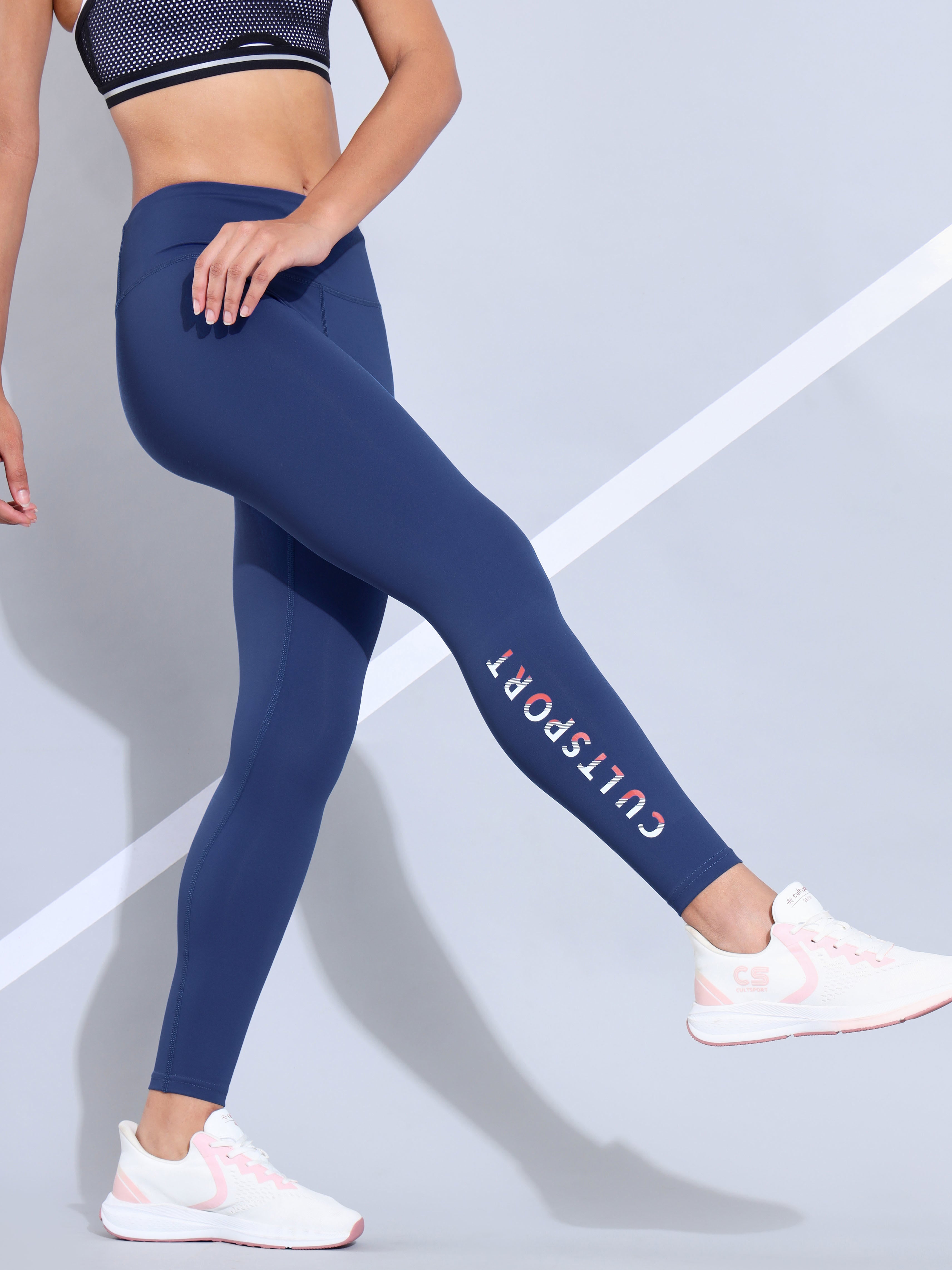 Navy Absolute Fit Tights with Graphic Design and Back Pocket