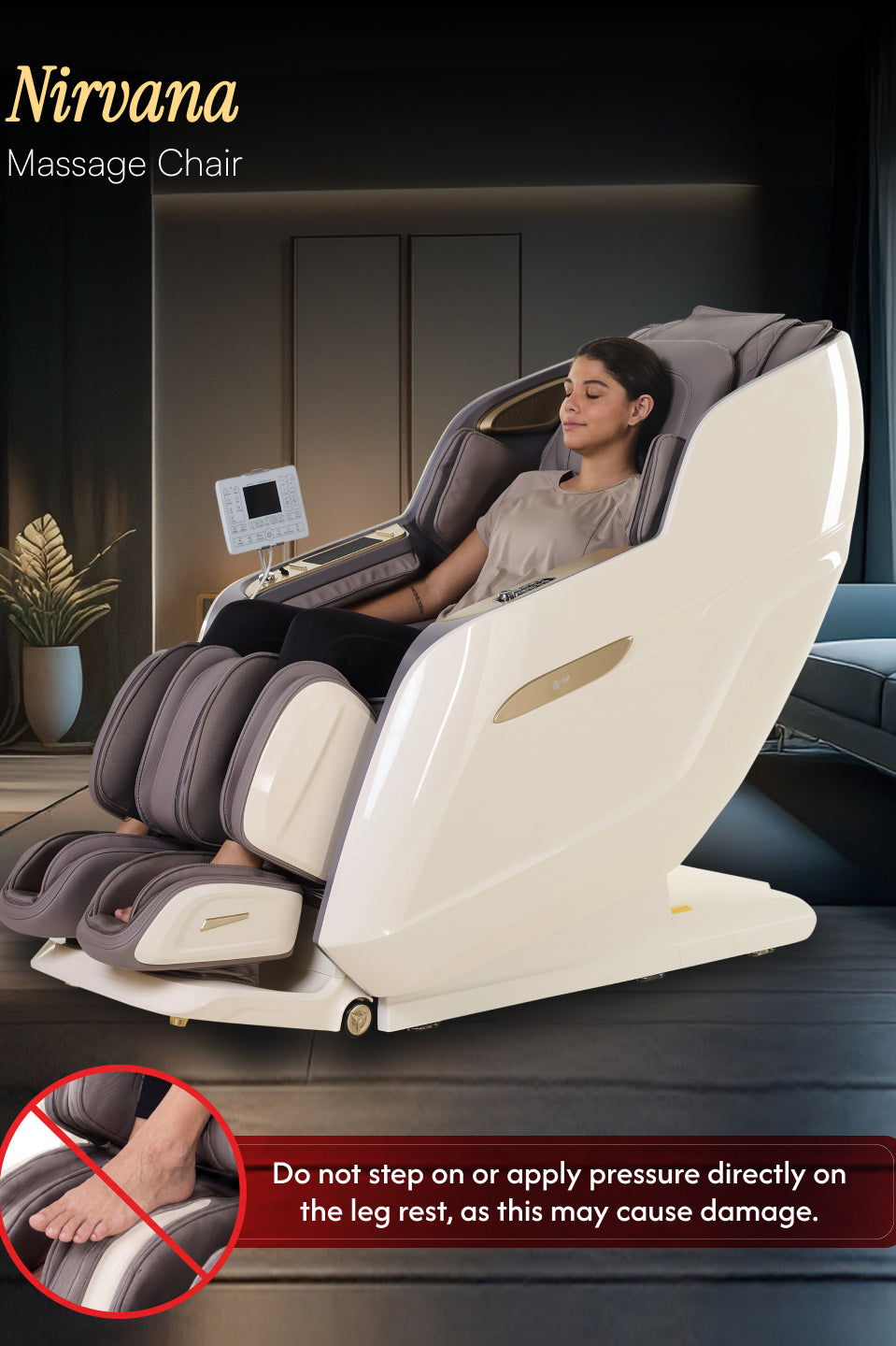 Cult Nirvana Advanced 4D Massage Chair with Leg Massager | Extended SL Track | 22 Auto Programs | Waist Heating | Zero-Gravity | AI Voice Control (Beige & White) - (6 Months extended Warranty)
