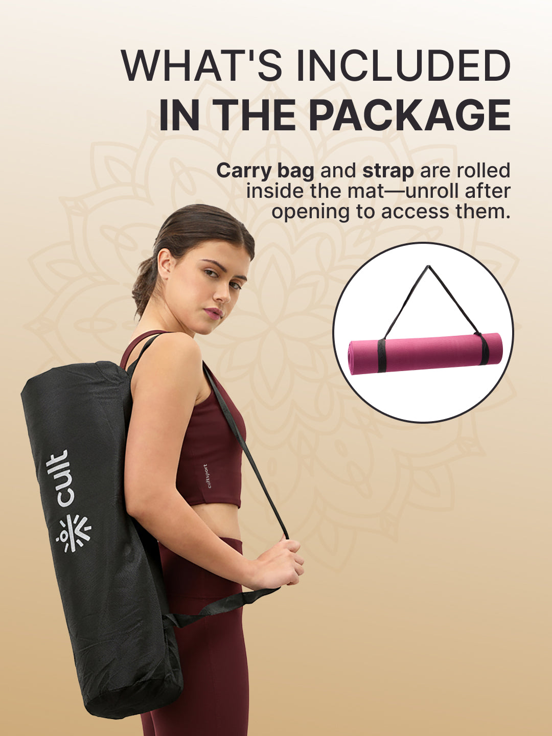 CULT TPE Yoga Mat 6mm with Carry Bag & Strap Eco-Friendly, Non-Slip, Lightweight & Durable Exercise Mat for Yoga, Pilates, Meditation & Home Workouts Purple Lotus Print