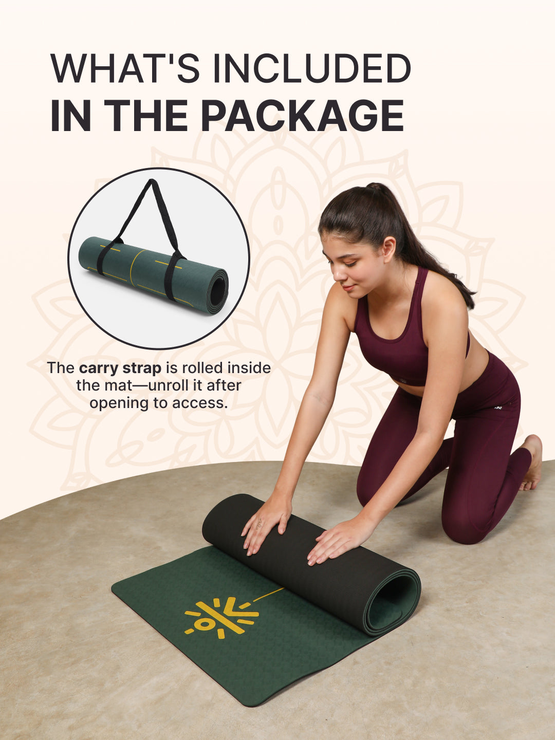CULT Premium TPE Yoga Mat with Alignment Marks 6mm Thick Non-Slip Exercise & Pilates Mat for Men & Women, Eco-Friendly, Sweat-Resistant with Carry Strap Green
