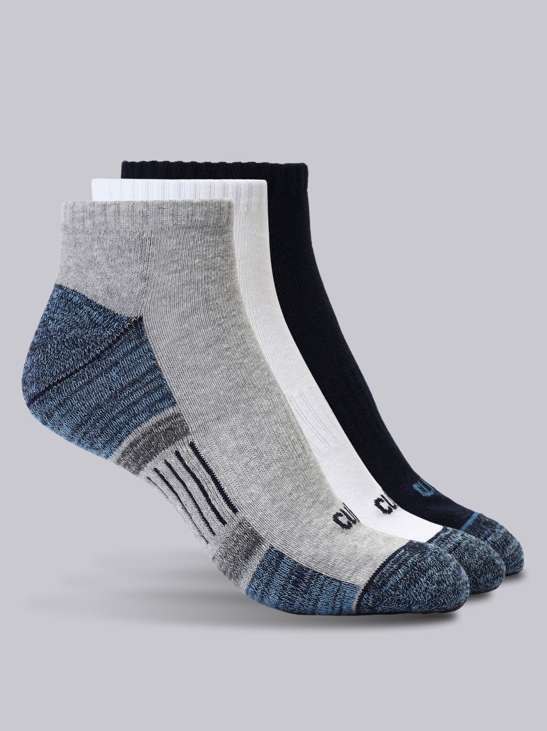 Sports Low Ankle Pack of 3 Grey,White & Black Men's Cotton Socks