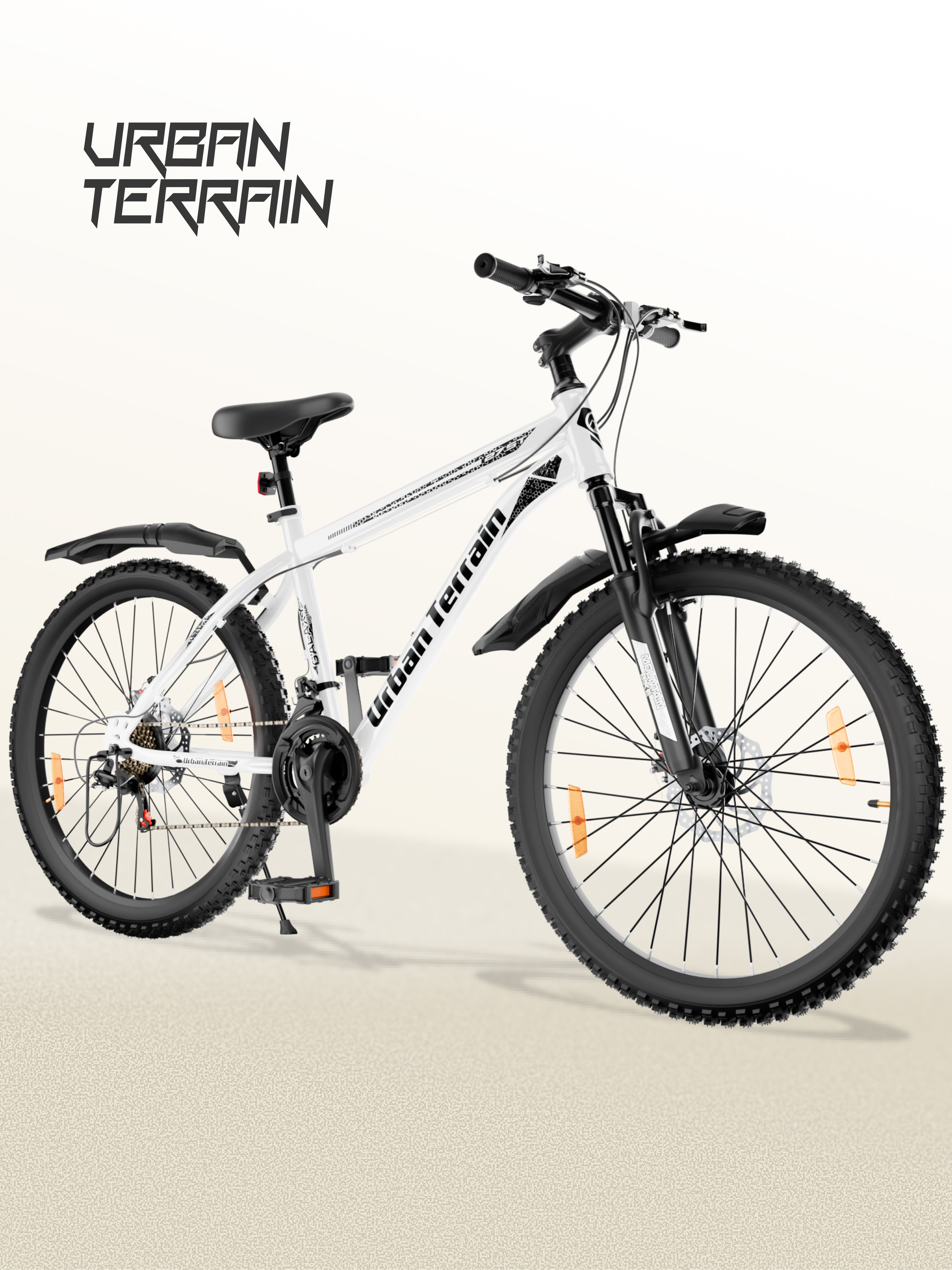 Galaxy Ultra Mountain Bike Steel 21 Speed Cycle 27.5 inch Tyre, White With Front Suspension, Single Wall Rim and Dual Disc Brakes Ideal For 5.2 ft to 6 ft