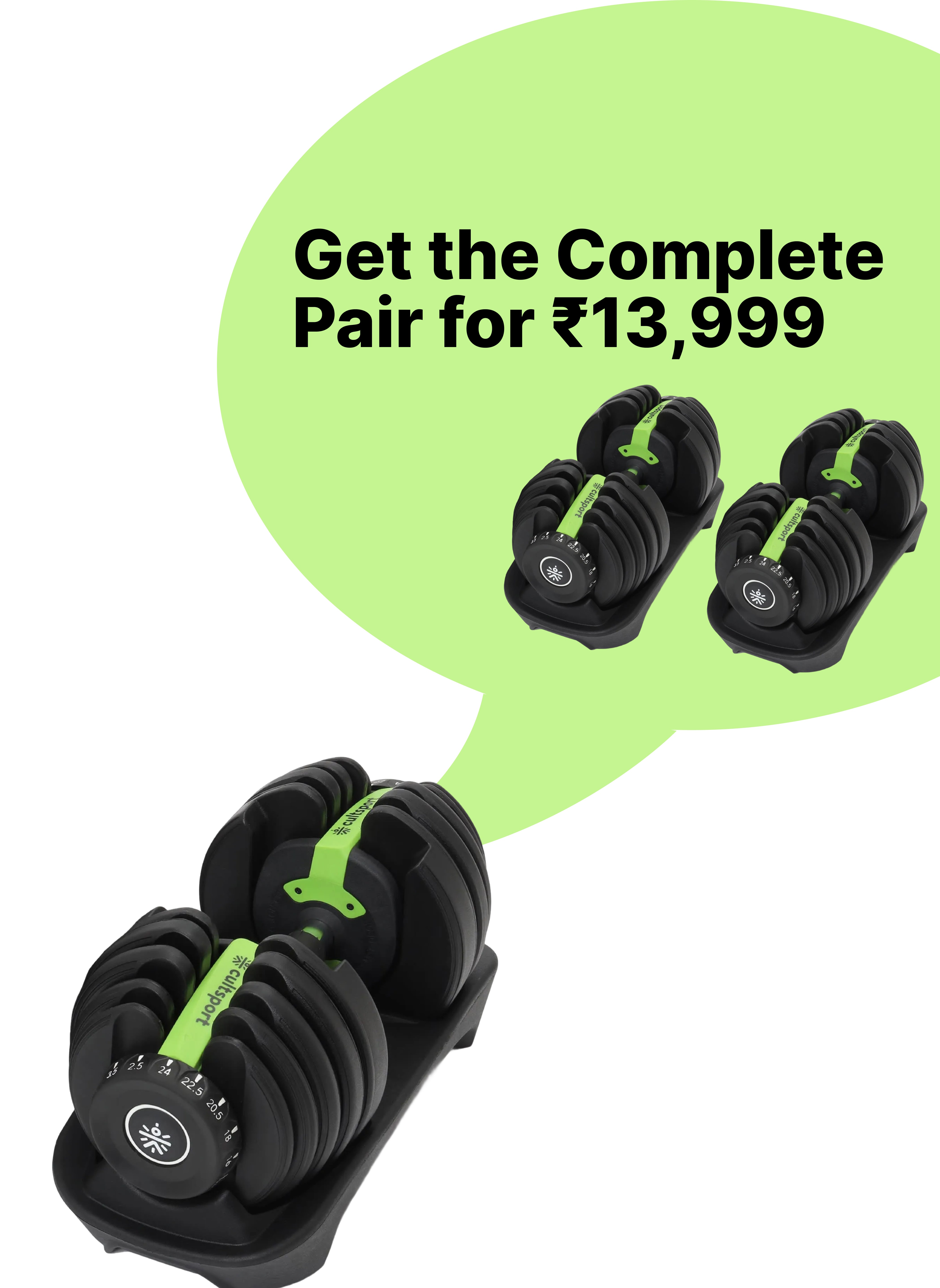 24 kg Compact Adjustable Dumbbell (2.5kg to 24kg), Easy Weight Change: 15-in-1 (1 piece) (6 Months extended Warranty only on Cultsport.com)