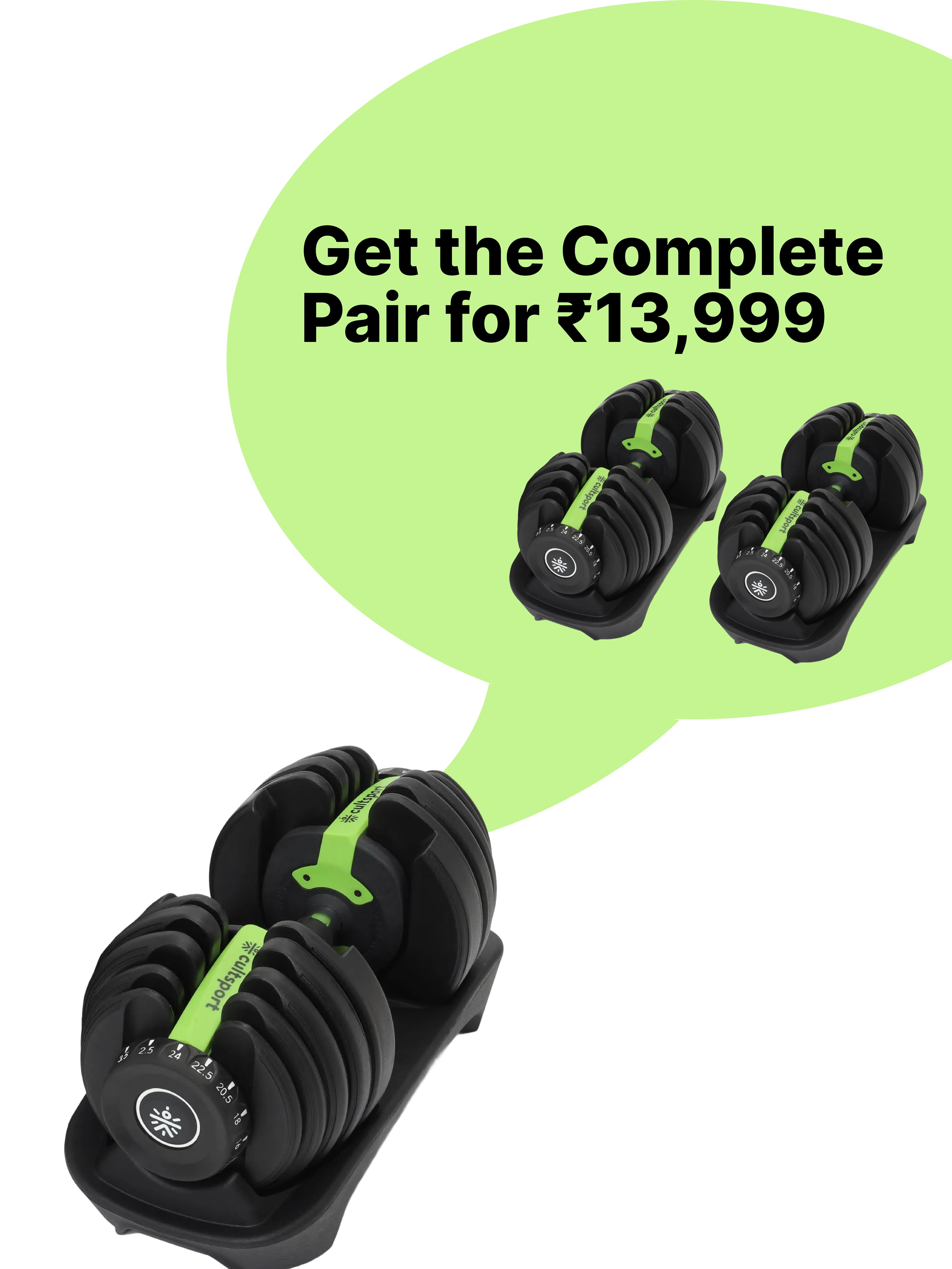 24 kg Compact Adjustable Dumbbell (2.5kg to 24kg), Easy Weight Change: 15-in-1 (1 piece) (6 Months extended Warranty only on Cultsport.com)