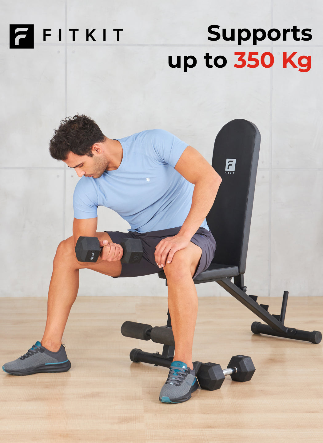 FITKIT by Cult Adjustable Bench for Home Workout with Leg Support | 350kg Weight Capacity