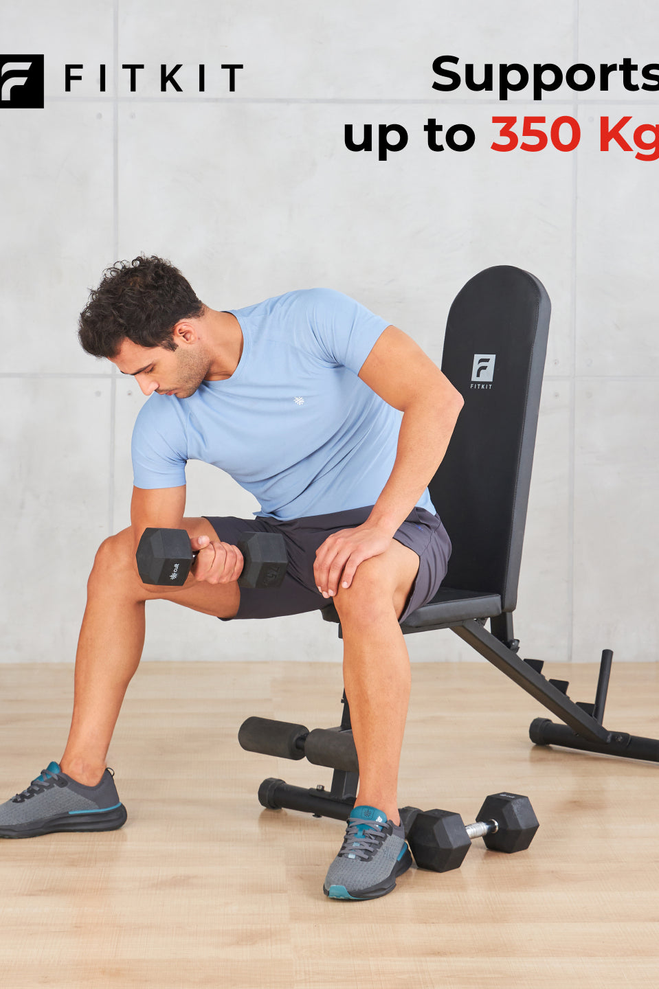 FITKIT by Cult Adjustable Bench for Home Workout with Leg Support | 350kg Weight Capacity