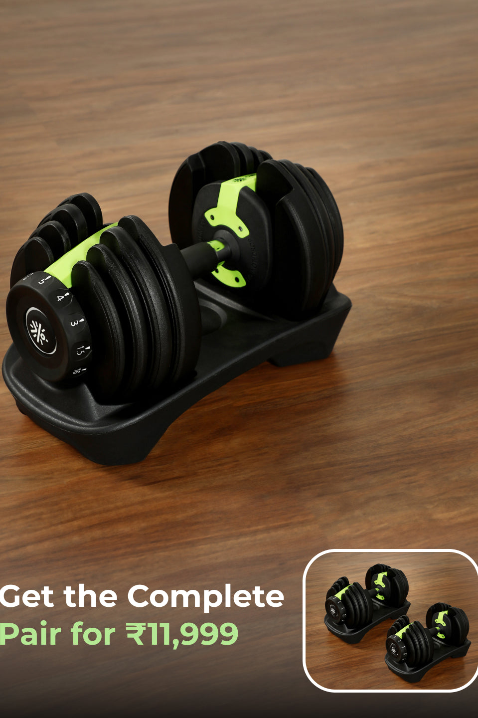 Cult 16kg Adjustable Dumbbell | 12 Weight Options (1.5kg-16kg) | Quick Weight Adjustment Dial | Non-Slip Compact Home Gym Dumbbell - Black