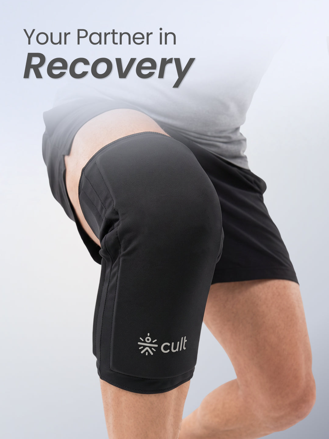 CULT Gel Knee Cap for Gym & Running | Compression Knee Support Brace with Silicon Patella Ring & Side Stabilizers for Joint Pain Relief & Sports (Black, L-XL)