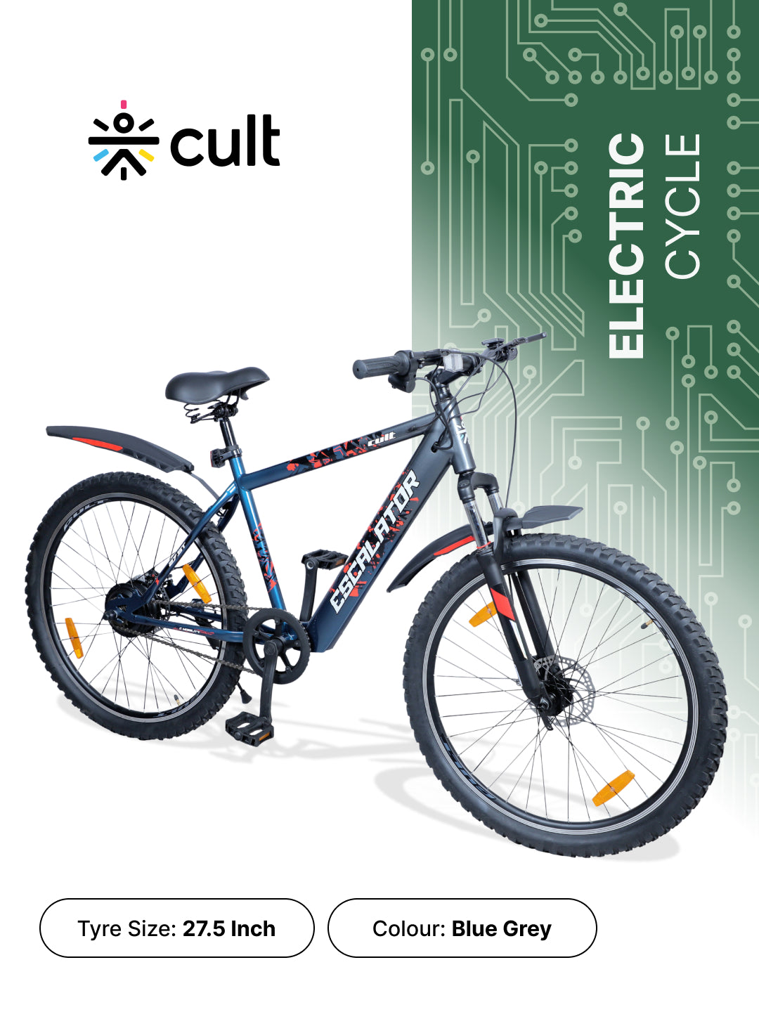 Escalator 27.5T Blue Grey with 250W BLDC Motor| 4 Hours Fast Charge| 7.8 Ah Li-ion Battery| Up to 35 Km| 27.5 Inches Wheels| Single Speed Electric Cycle | Ideal for 15+ Years