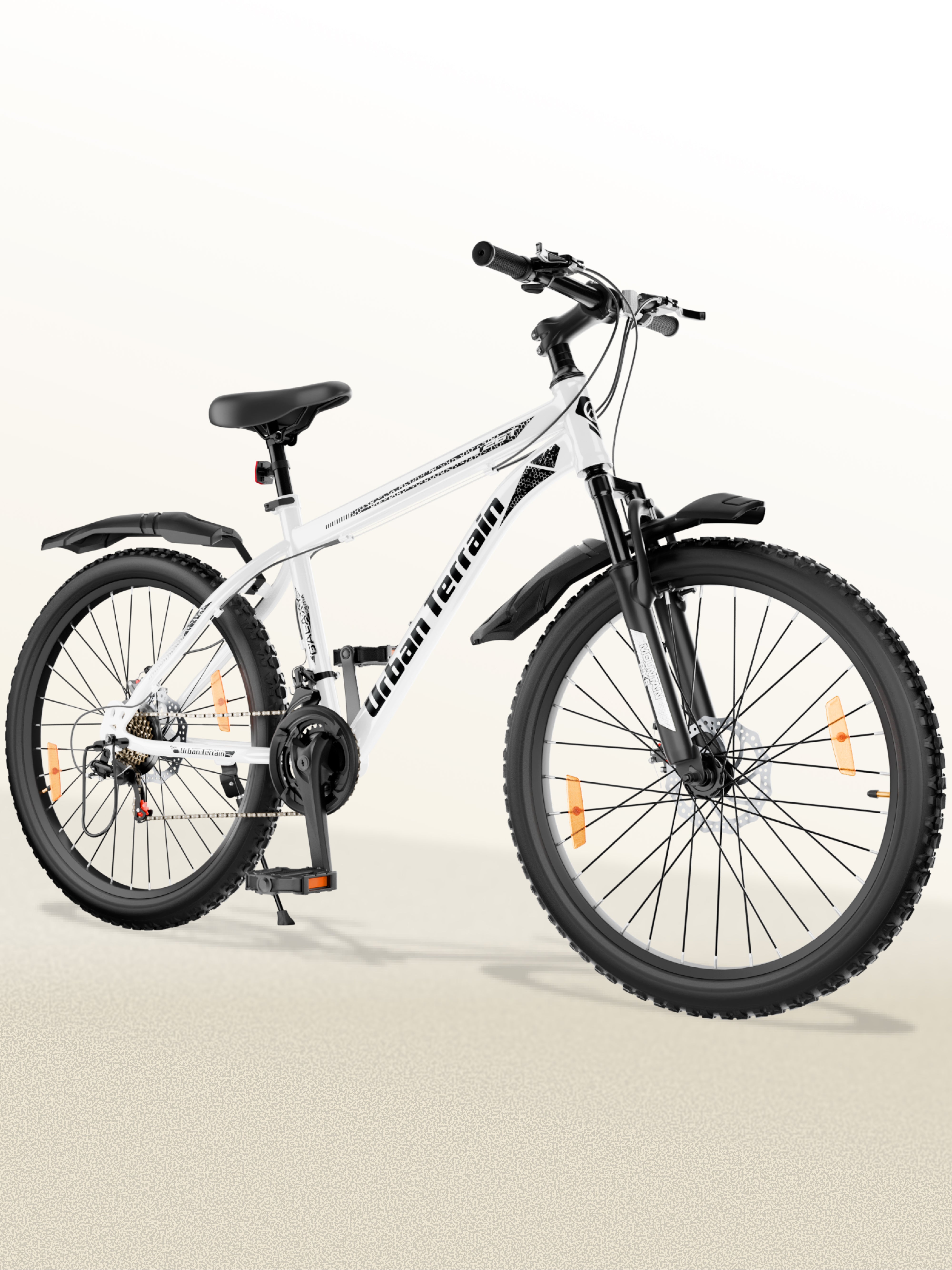 Galaxy Ultra Mountain Bike Steel 21 Speed Cycle 26 inch Tyre, White With Front Suspension, Single Wall Rim and Dual Disc Brakes Ideal For 5 ft to 5.7 ft
