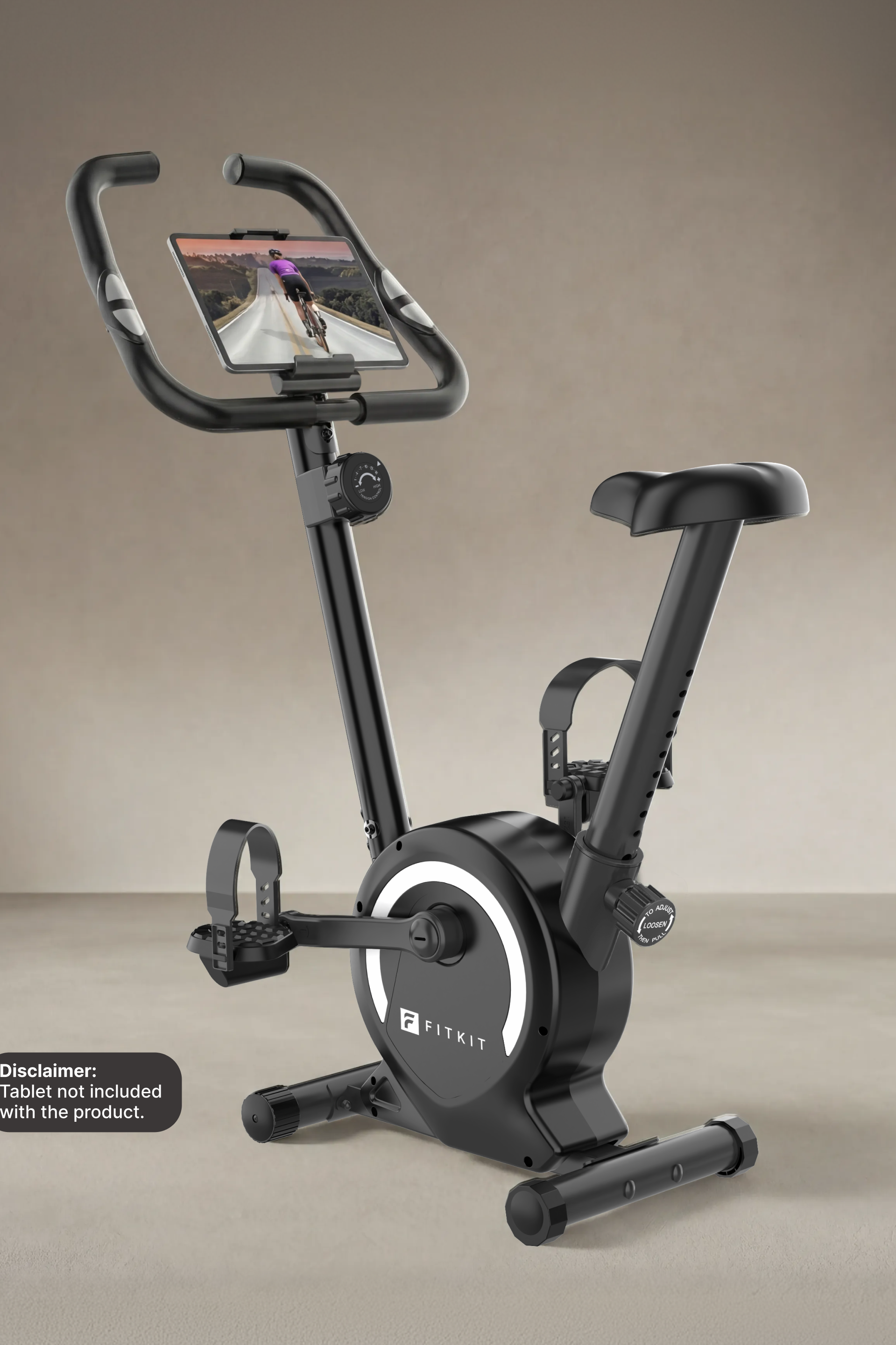 Fitkit by Cult Upright Exercise Bike 6 Kg Flywheel & 130 Kg Weight Support with Adjustable Cushioned Seat | 16-Level Magnetic Resistance | LCD Display & Tablet Holder | Suitable for Home Gym Workout