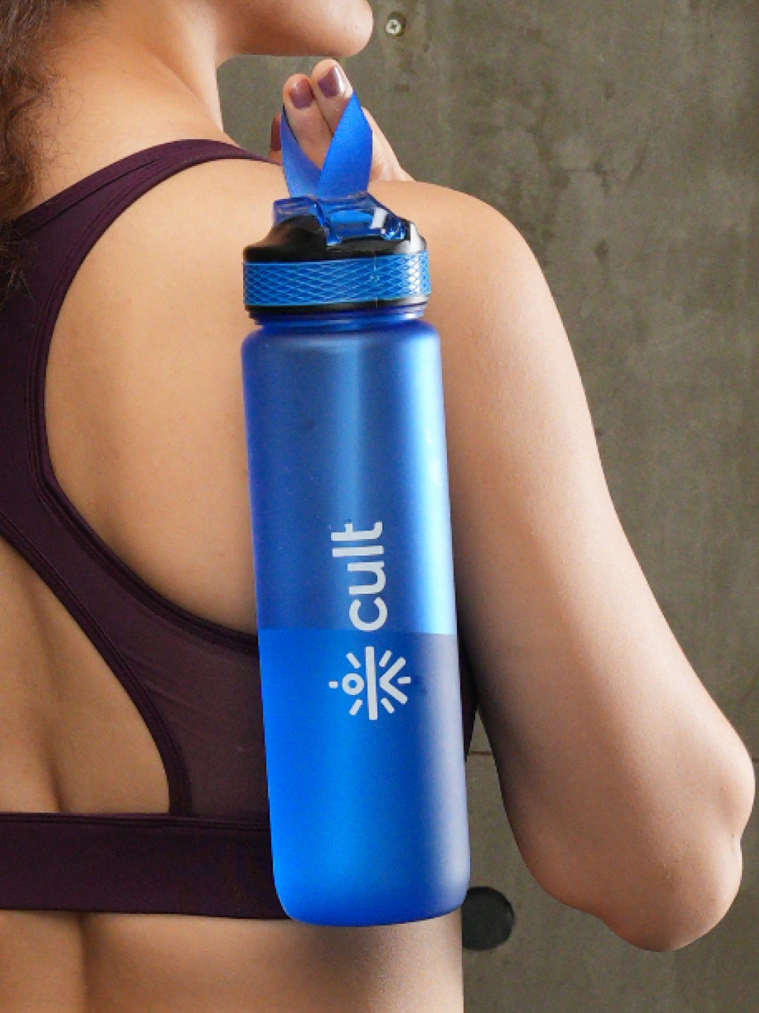 cult Motivational Bottle 1L Unisex Time Mark Sipper with Straw Blue