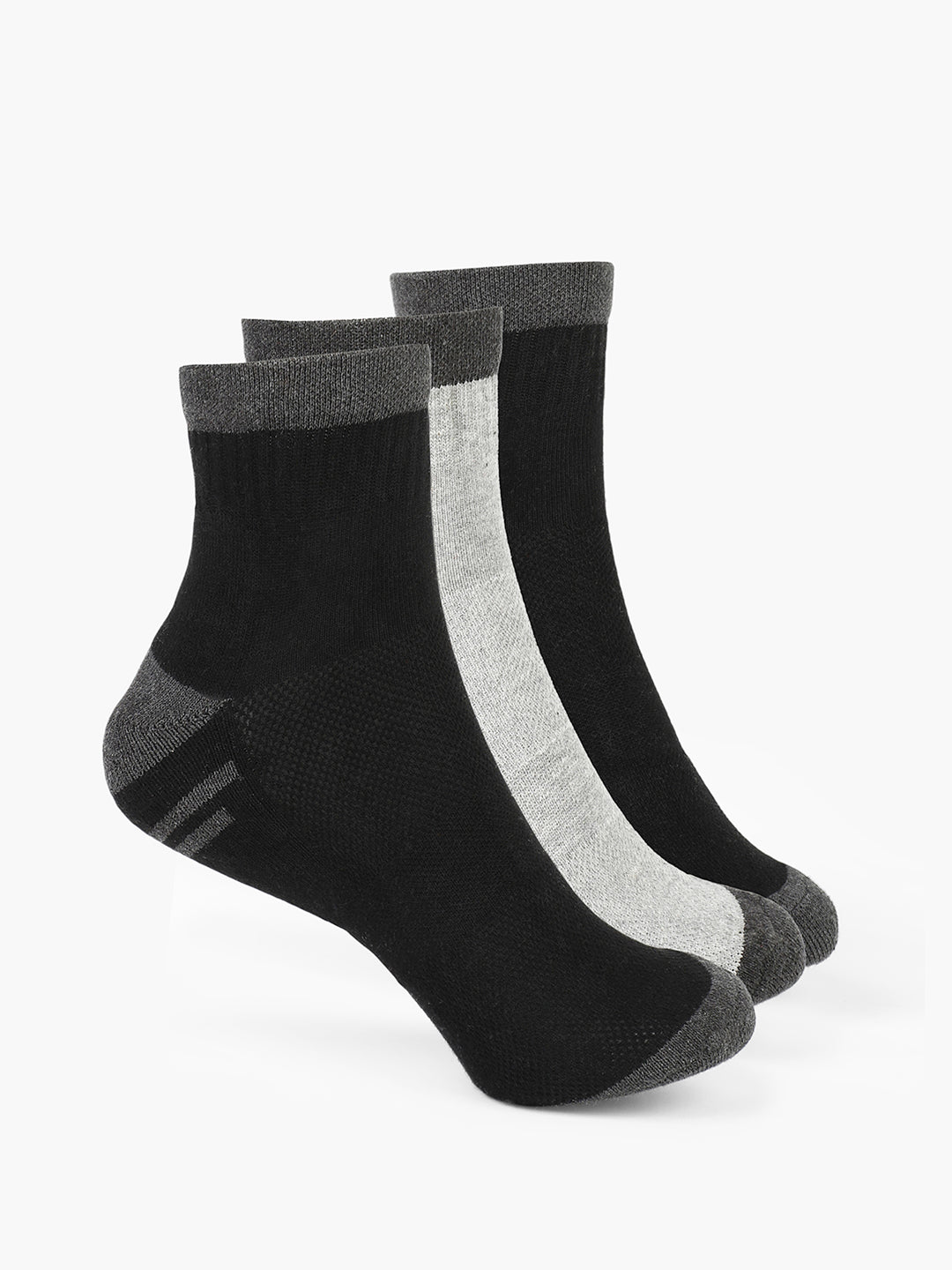 Sports Ankle Length Pack of 3 Colorblocked Anthara,Black & Grey Men's Cotton Socks