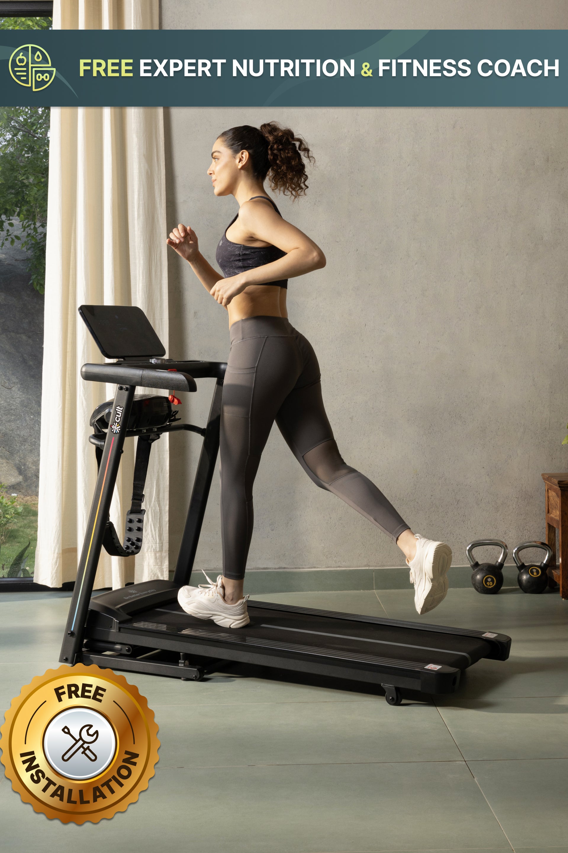 Cult SmartStrideCorePlus BLDC Motor (4HP Peak) Treadmill with Massager | Max Weight: 120kg | 15 Level Auto Incline (with 6 months extended warranty)