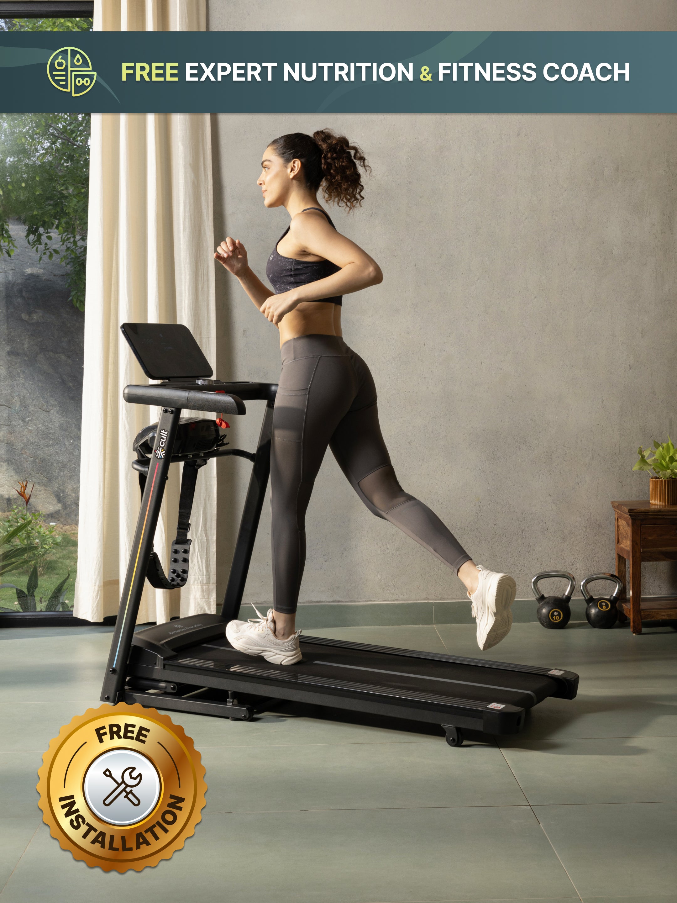 Cult SmartStrideCorePlus BLDC Motor (4HP Peak) Treadmill with Massager | Max Weight: 120kg | 15 Level Auto Incline (with 6 months extended warranty)