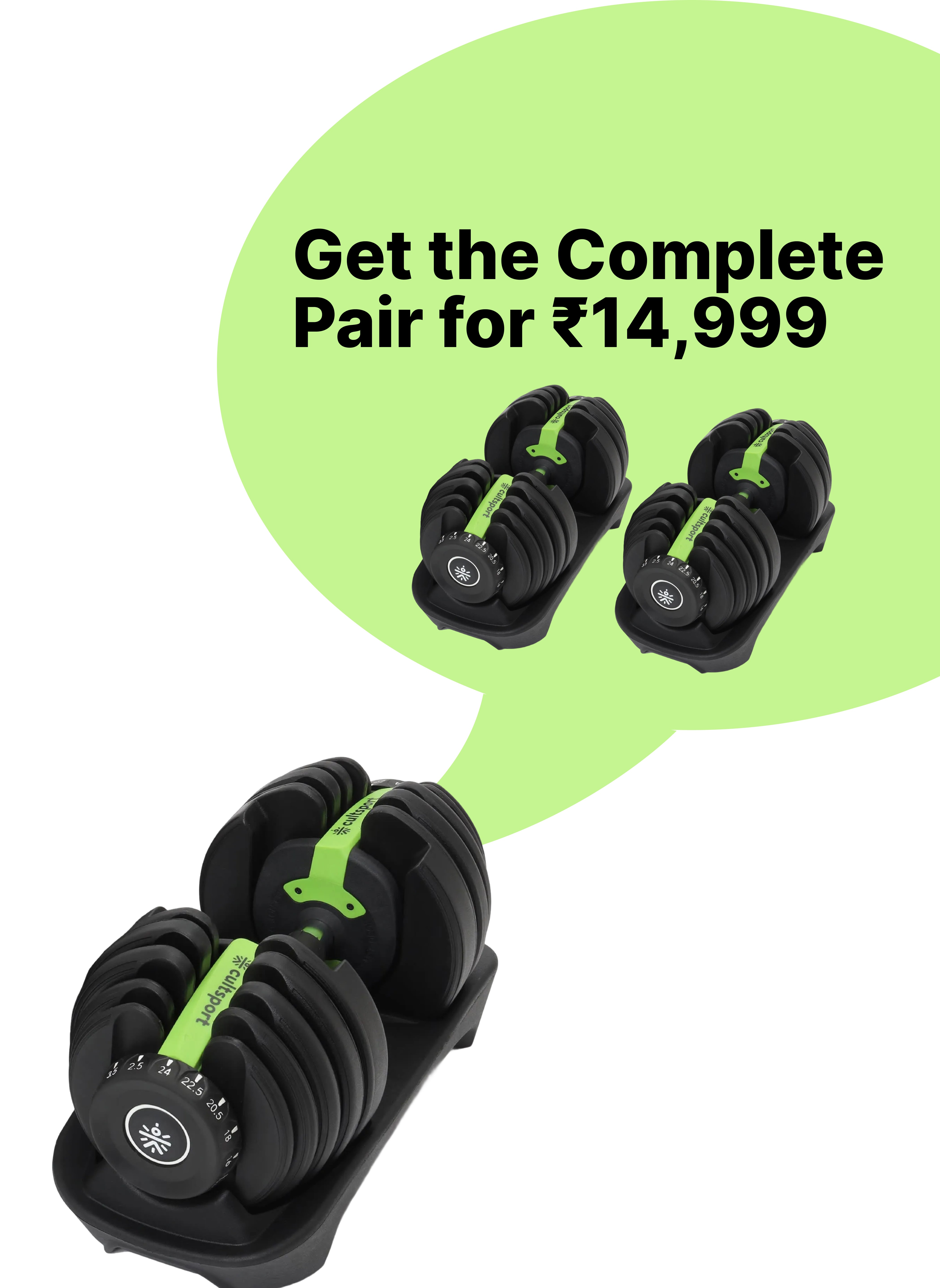 24 kg Compact Adjustable Dumbbell (2.5kg to 24kg), Easy Weight Change: 15-in-1 (1 piece) (6 Months extended Warranty only on Cultsport.com)