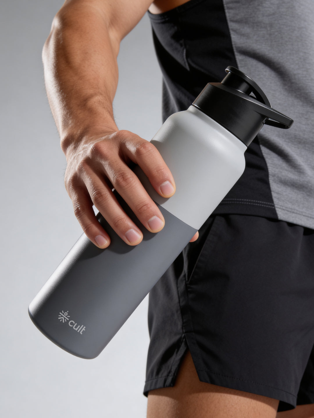 cult Steel Bottle 1Ltr With Sports Cap Dual Grey
