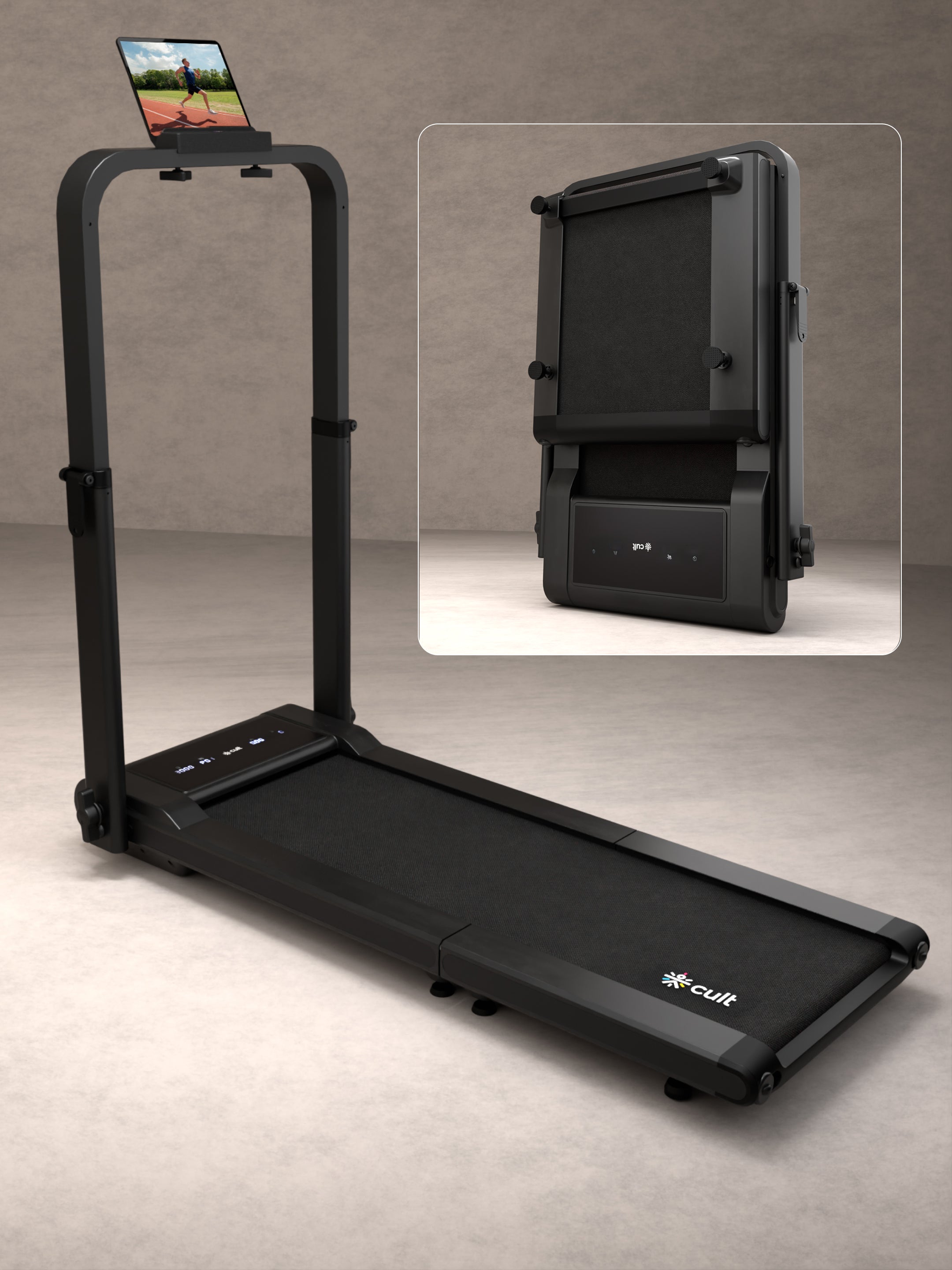 Cult Fold Plus Center-Folding Walking Pad with 5HP Motor with Easy Remote Control | Max User 130kg | Top Speed 6kmph | Running Deck 39.3 x 15.7 inches | Space Saving & Perfect for Home use Treadmill (with 6 Months Extended Warranty)