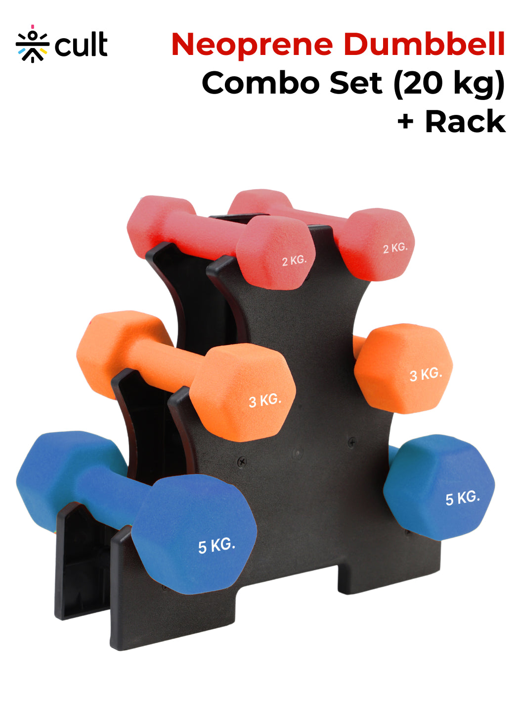 Cult Neoprene Dumbbells Combo for Home Gym Exercise (2kg + 3kg + 5kg Set) 20kg | Dumbbells with Rack