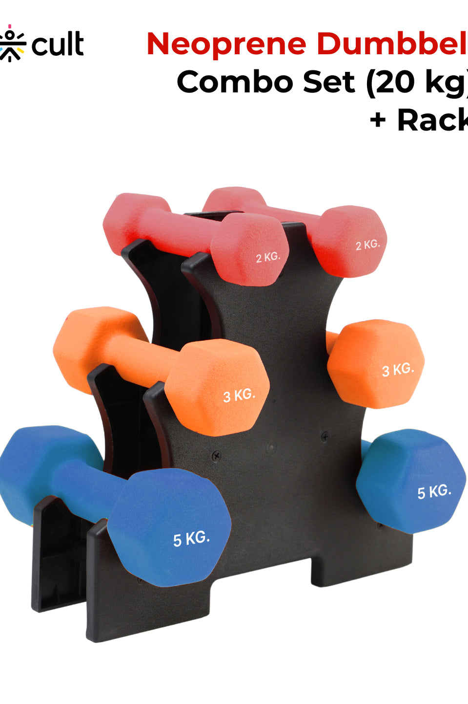 Cult Neoprene Dumbbells Combo for Home Gym Exercise (2kg + 3kg + 5kg Set) 20kg | Dumbbells with Rack
