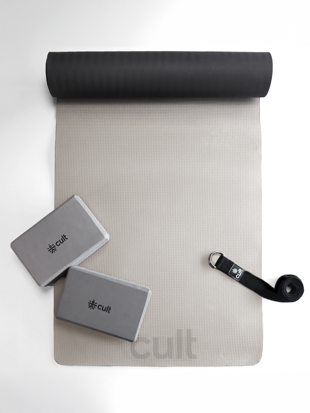 Cult Yoga Support Combo Grey (EVA 6mm Mat + Pair of Grey Yoga Block + Yoga Belt Black)