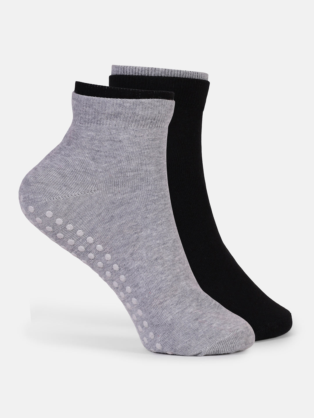 Yoga Anti-skid Ankle Length Pack of 2 Grey & Black Unisex Cotton Socks