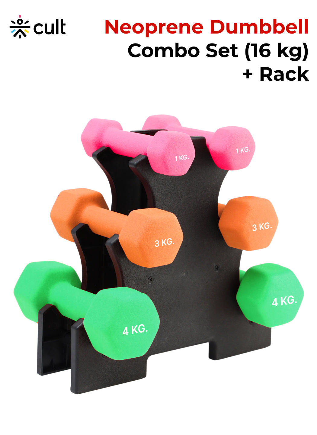 Cult Neoprene Dumbbells Combo for Home Gym Exercise (1kg + 3kg + 4kg Set) 16kg | Dumbbells with Rack
