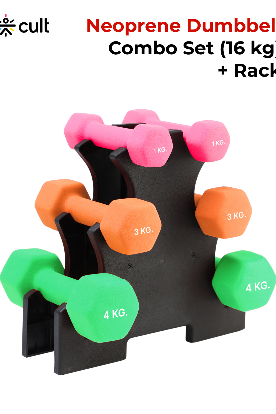 Cult Neoprene Dumbbells Combo for Home Gym Exercise (1kg + 3kg + 4kg Set) 16kg | Dumbbells with Rack