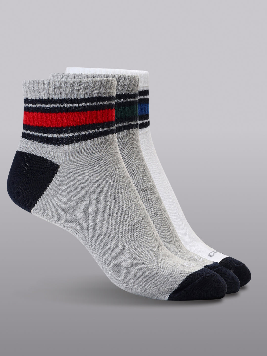 Sports Ankle Length Pack of 3 Grey Patterned Men's Cotton Socks