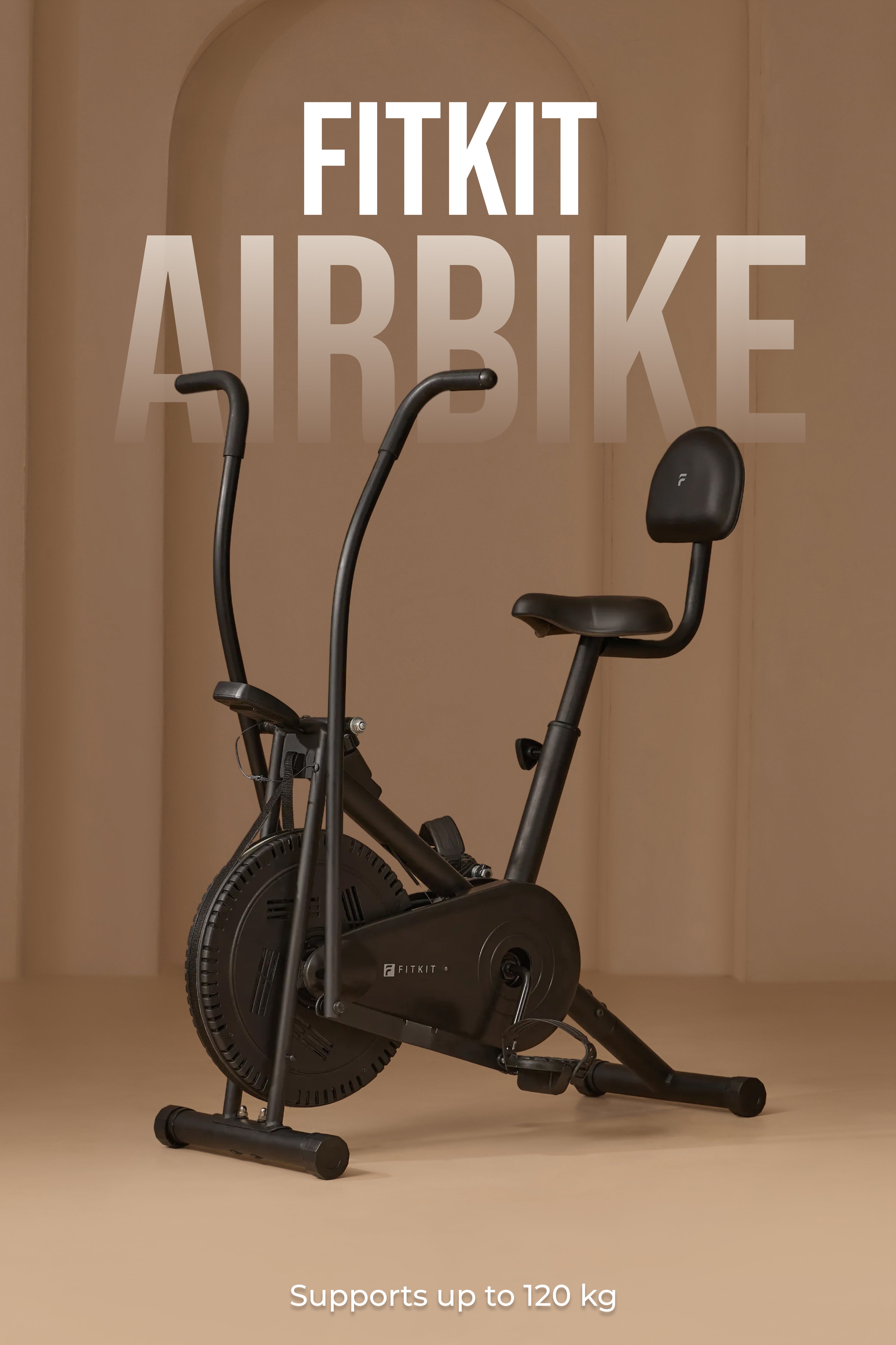 Fitkit Dual Action 2-in-1 Air Bike | Moving & Fixed Handles Exercise Cycle | Adjustable Seat & Anti-Slip Pedals | Direct Resistance | 120 kg Max Weight | Home Use Exercise Bike