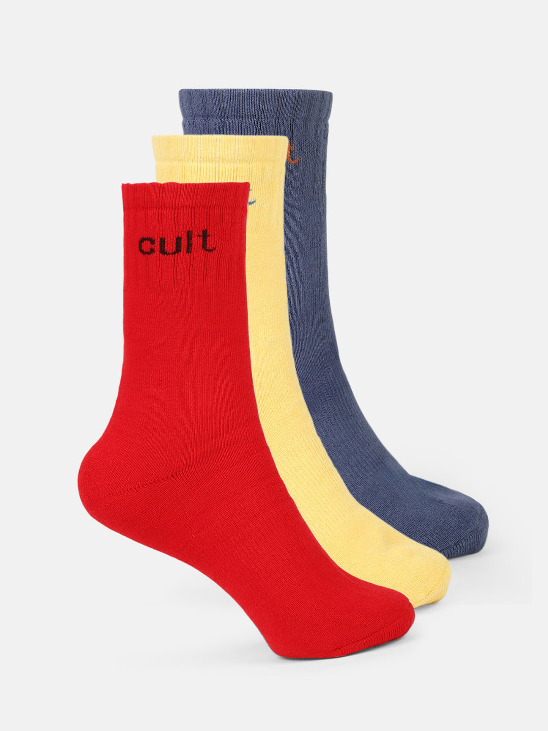 Sports Crew Length Red,Yellow & Blue Pack of 3 Men's Cotton Socks
