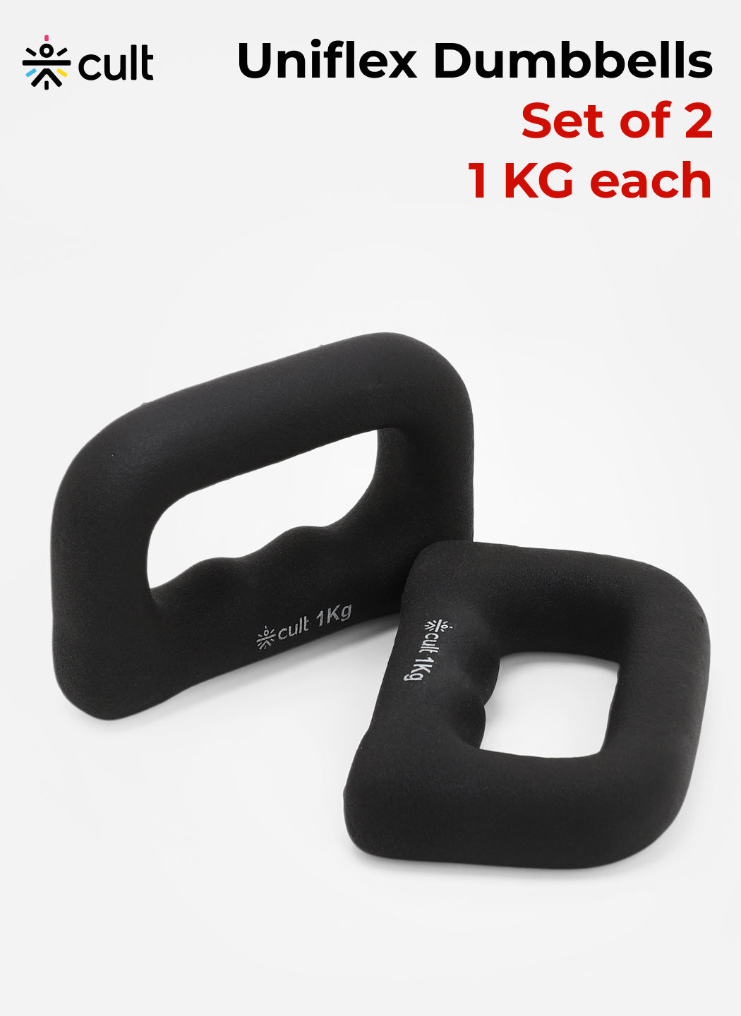 Cult UniFlex 1Kg x 2 Neoprene Hand Dumbbells | Anti-Slip Weights for Aerobics & Home Workouts