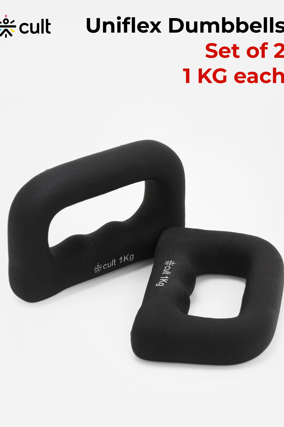 Cult UniFlex 1Kg x 2 Neoprene Hand Dumbbells | Anti-Slip Weights for Aerobics & Home Workouts
