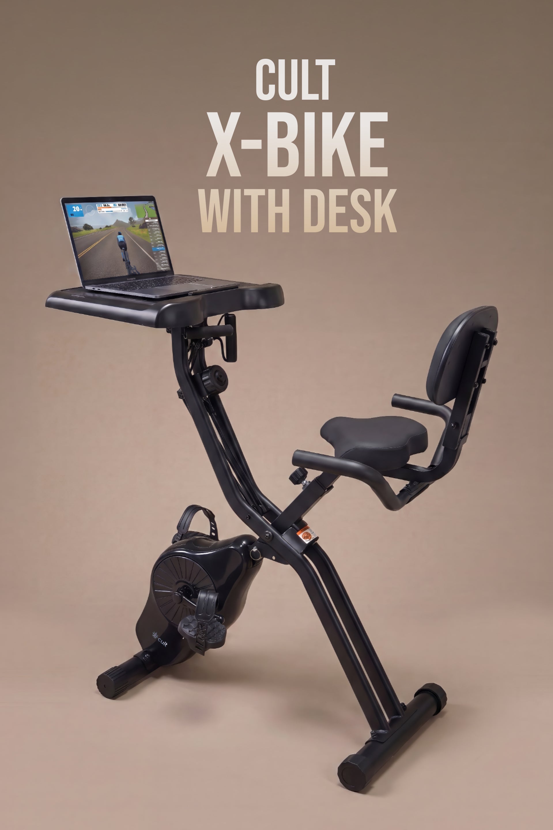 Cult X-Bike with Table | Sturdy & Stable Design | Foldable Exercise Cycle for Home | 8-Level Magnetic Resistance | Adjustable Seat | LCD Display | Laptop & Tablet Desk | 120 kg Capacity - Black