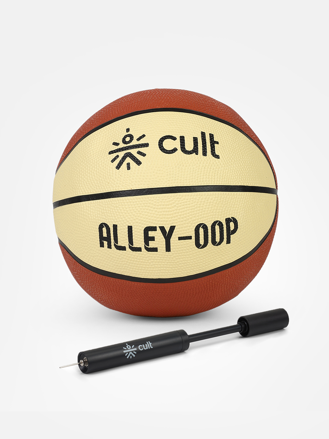 Cult Basketball Combo – Alley-OOP 7 No (Brown/Cream) + Ball Pump