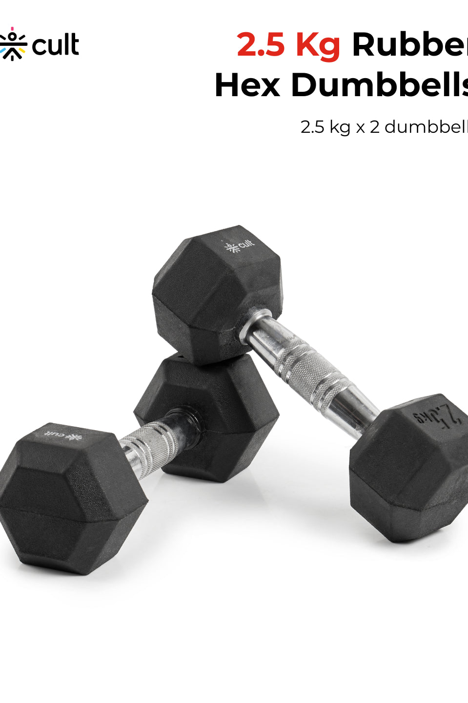 Cult 2.5Kg Hex Dumbbells For Home & Gym Exercises, Set of 2, (Black)