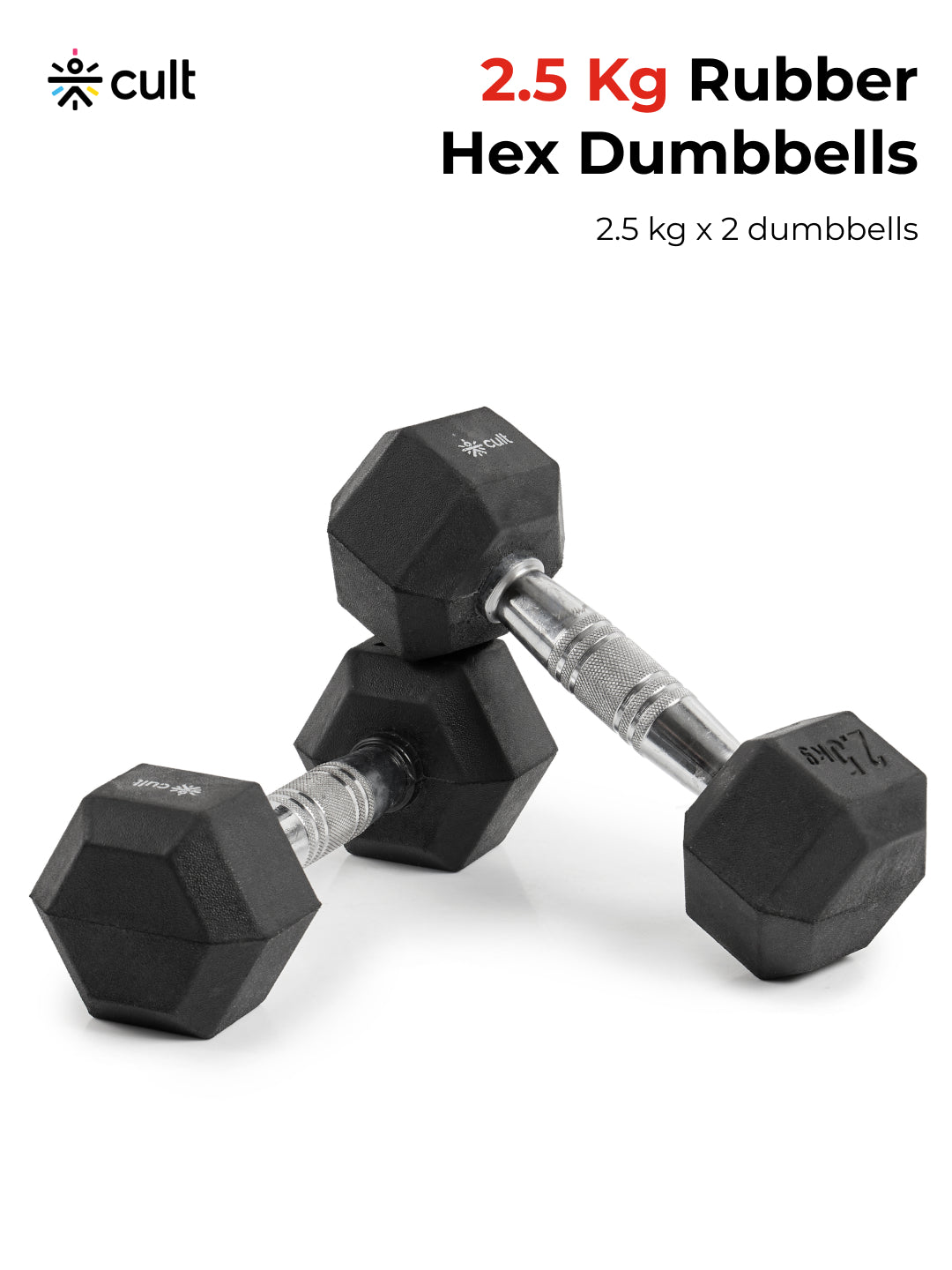 Cult 2.5Kg Hex Dumbbells For Home & Gym Exercises, Set of 2, (Black)