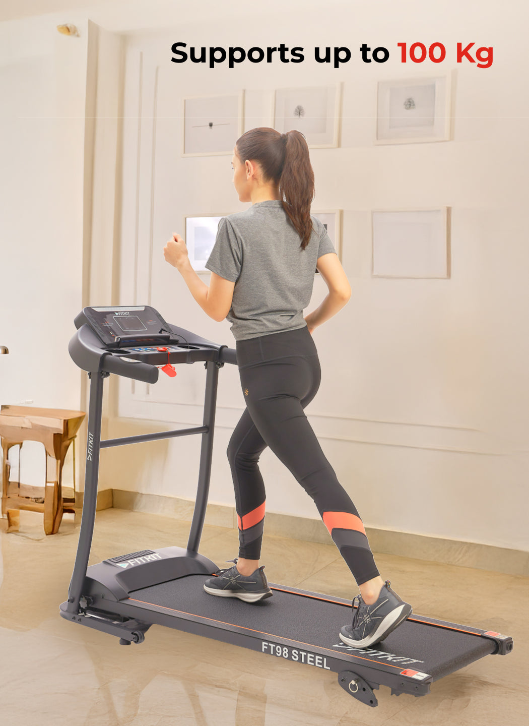 FT98Steel 3HP Treadmill | 3-Level Manual-Incline | Max Speed-12.8kmph | Max Weight-100kg (with 6 months extended warranty)