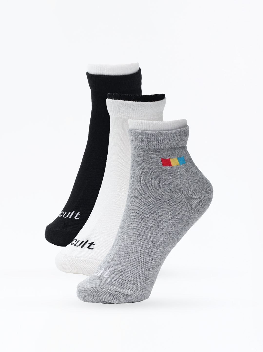 Ankle Length Sports Pack of 3 Multicolour Cotton Blend Men Socks Breathable, Sweat-Absorbent & Comfortable