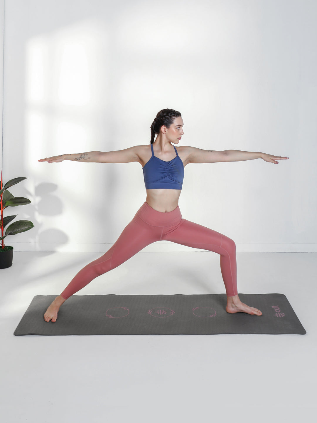 CULT Ultra Cushioned 8mm TPE Yoga & Pilates Mat Eco-Friendly, Skin-Friendly, Anti-Skid, Tear-Resistant, Lightweight & Portable with Carry Strap and Bag Ideal for Home, Gym & Outdoor Workouts - Dark Grey