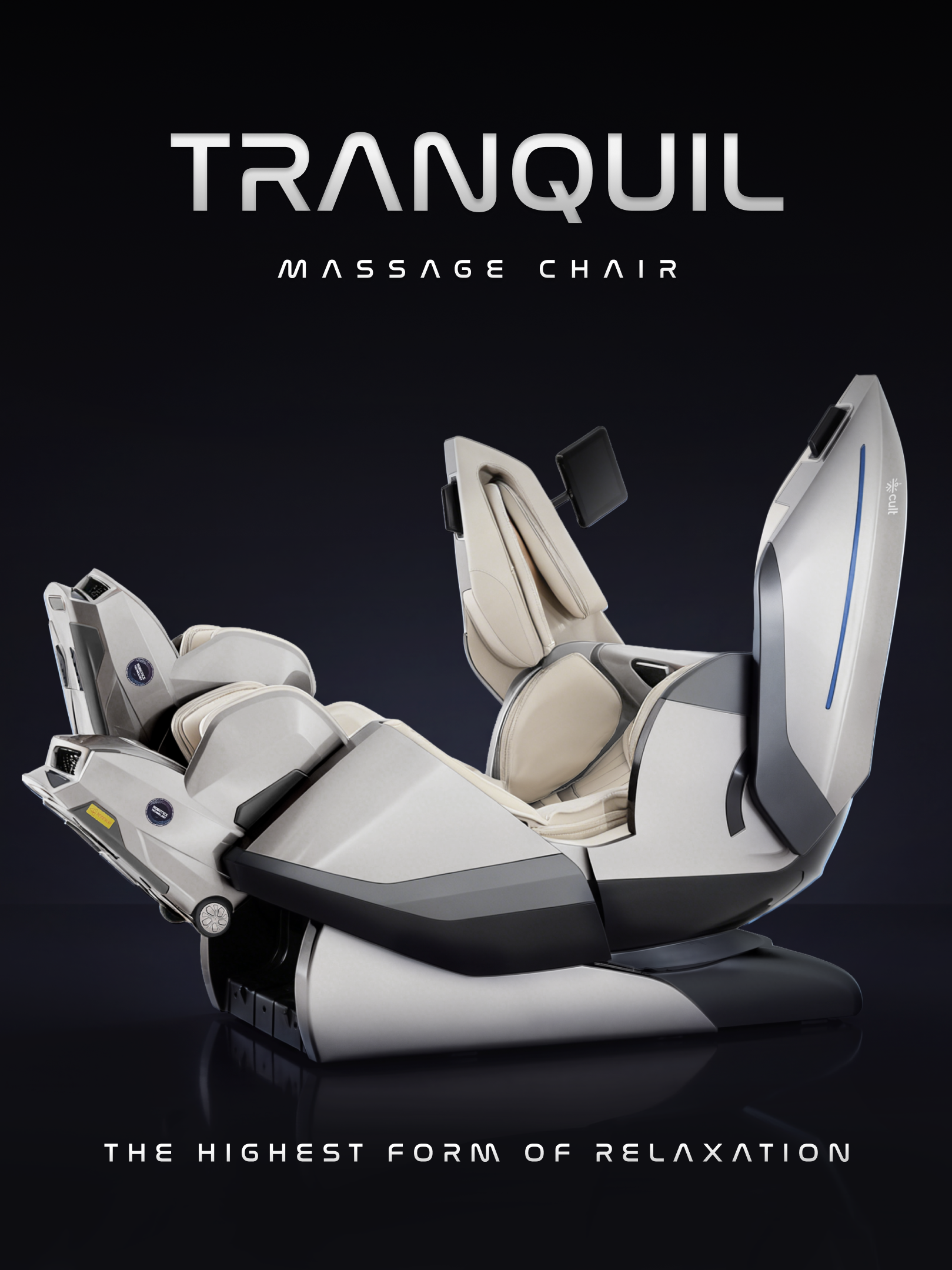 Cult Tranquil Massage Chair | Adaptive AI Body Detection | Zero Gravity Recline & Thai Stretch | Movable Armrest with Rovo Walking Technology | HD Touch Display | 3D + 4D Full Body Massage Chair