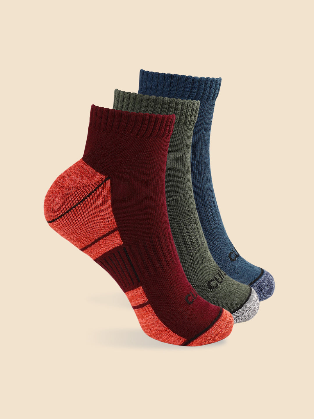 Sports Ankle Length Pack of 3 Maroon,Olive & Blue Men's Cotton Socks