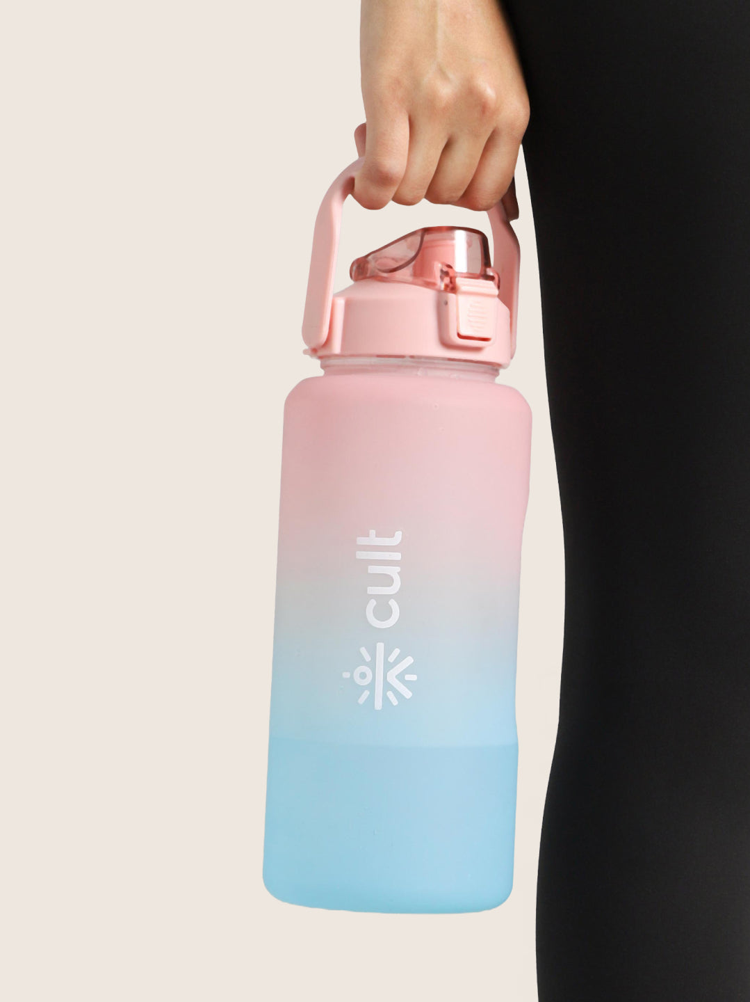 CULT Motivational Water Bottle 2L with Time Marker & Straw Large BPA-Free Gym Sipper Bottle, Portable Sports Water Bottle for Men & Women (Pink Blue)
