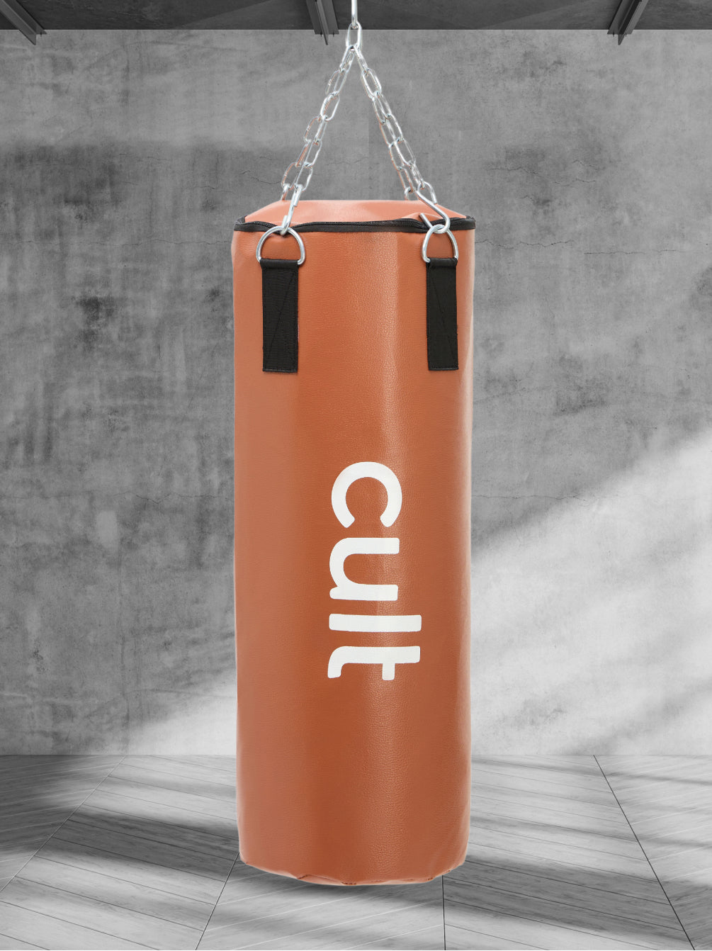 cult Punching Bag Tan 4ft Heavy Duty Punching Bag for Boxing, Kickboxing, MMA Training Reinforced Stitching Durable PU Leather Hanging Chain Included Unfilled Easy to Install For Home & Gym Use