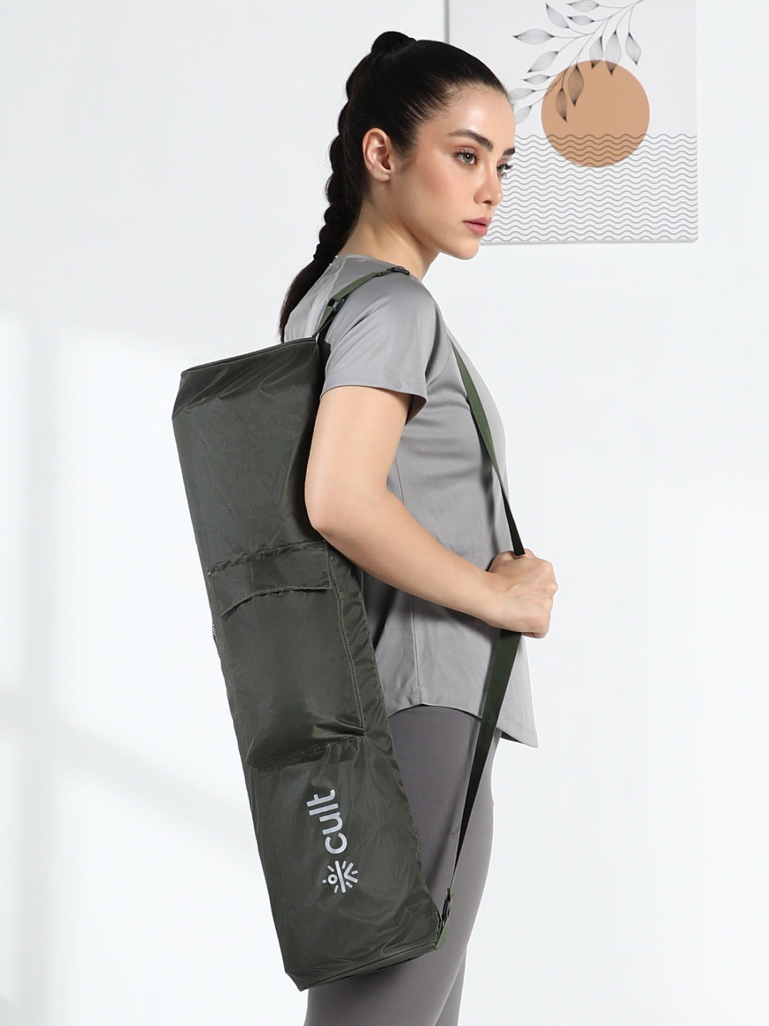 cult Yoga Mat Bag Olive with Adjustable Shoulder Strap Fits Up to 6mm Mat
