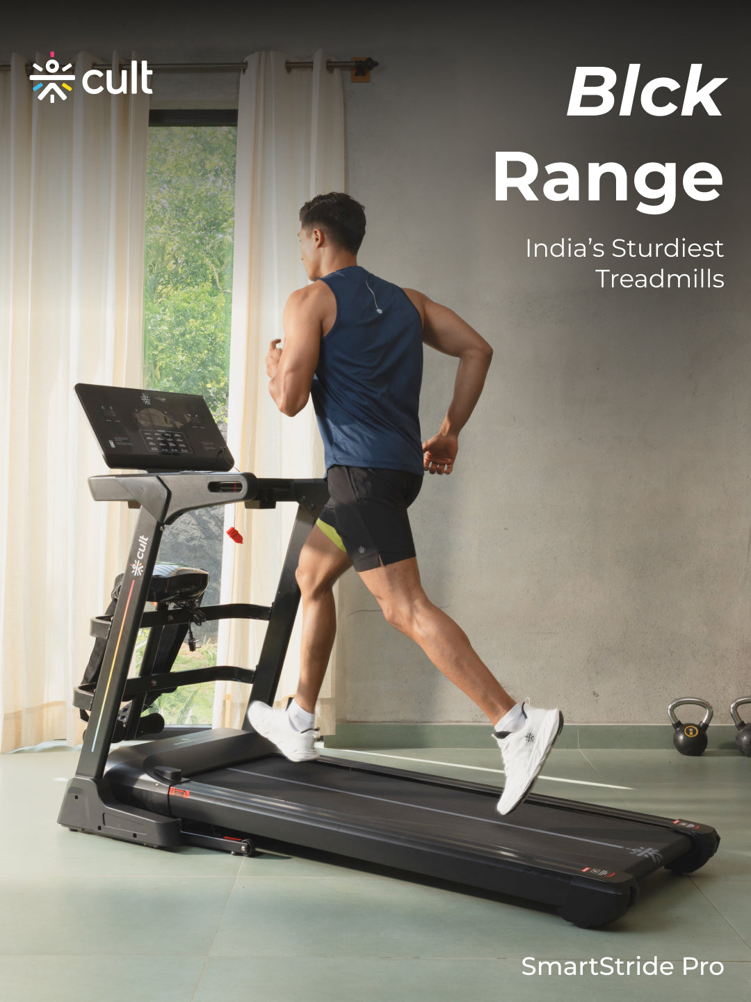 Cult SmartStridePro BLDC Motor (7HP Peak) Treadmill with Massager | Max Weight: 140kg | 18 Level Auto Incline (with 6 Months extended warranty)