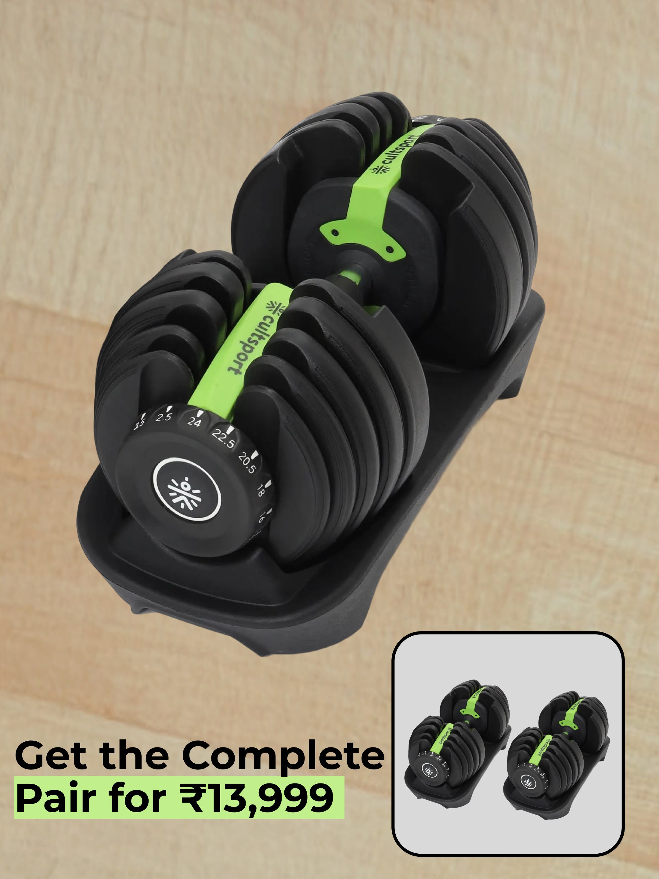24 kg Compact Adjustable Dumbbell (2.5kg to 24kg), Easy Weight Change: 15-in-1 (1 piece) (6 Months extended Warranty only on Cultsport.com)